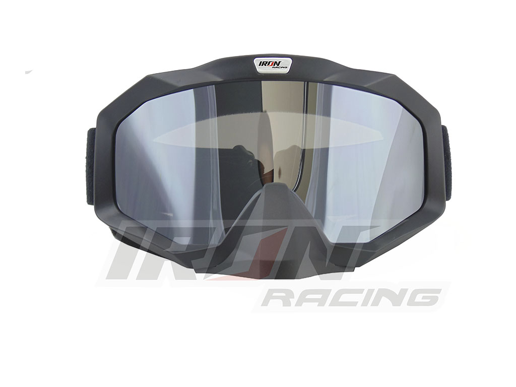 GOGGLES PREMIUM IRON RACING C/PROTECTOR NARIZ MICA PLATA NEGRO MATE