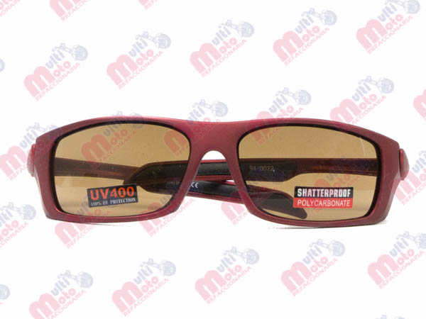 LENTES SOL MARCO ROJO MATE MICA MARRON.
