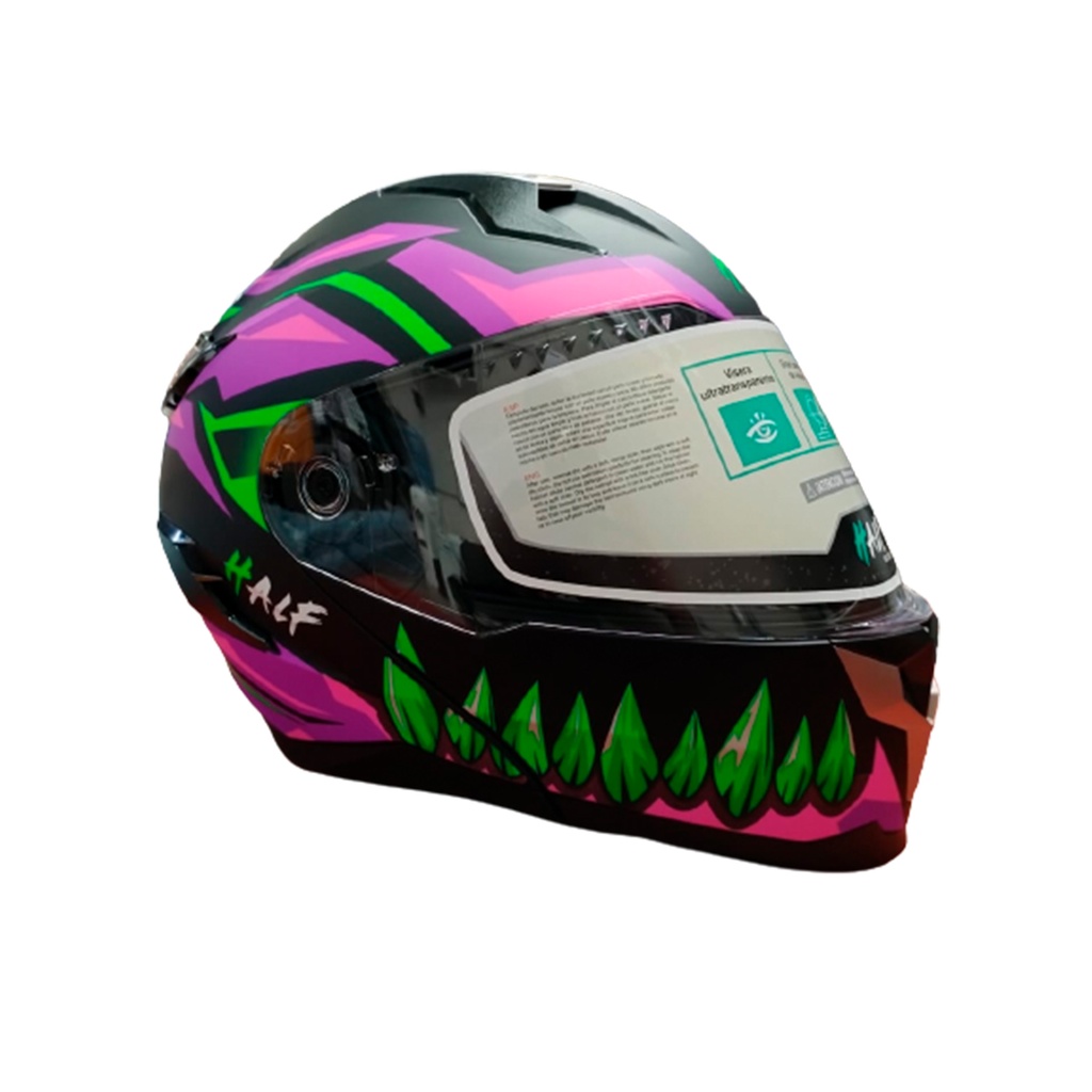 CASCO ABATIBLE HALF DOBLE VISOR LENTE PURPURA INSANE NEGRO/ROSA TALLA EG
