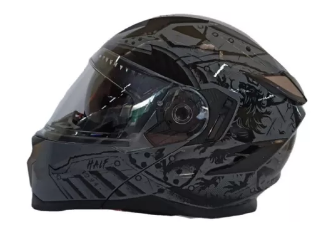  CASCO ABATIBLE HALF CERTIFICADO DOT DOBLE VISOR LENTE HUMO TEMPLARIO GRIS TALLA G