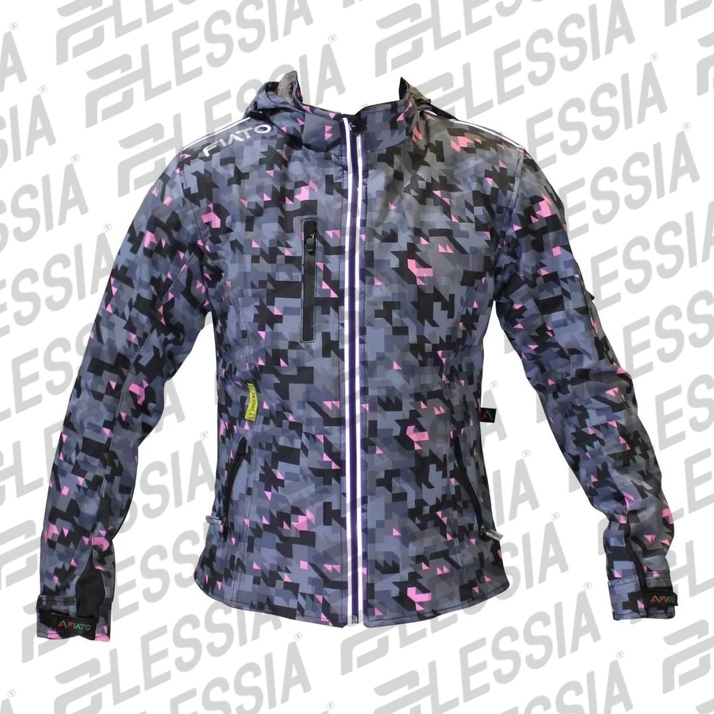 CHAMARRA CORTA NEOPRENO C/CAPUCHA DAMA
PROTECCIONES CERTIFICADAS REMOVIBLES CAMUFLAJE/FUCSIA
TALLA CH