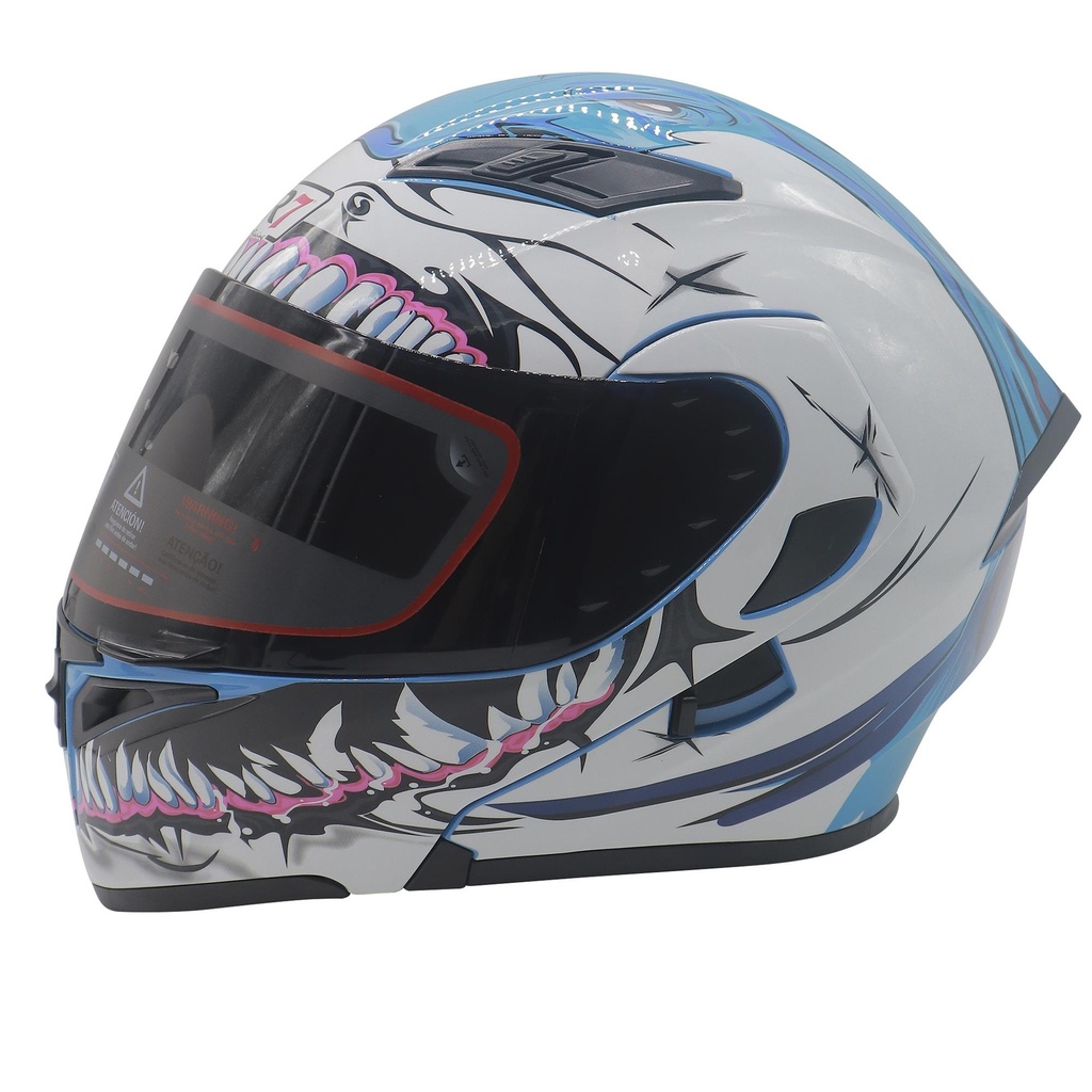 CASCO ABATIBLE R7 RACING UNSCARRED TIBURON DOBLE MICA DOT L BCO/AZL