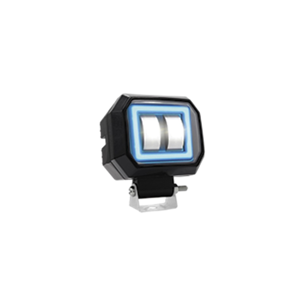 FARO LED CUADRADO MINI 2 LED CON LUPA LUZ BLANCA FIJA Y CON ESTROBO OPCIONAL Y CONTORNO (BLANCO-AZUL)