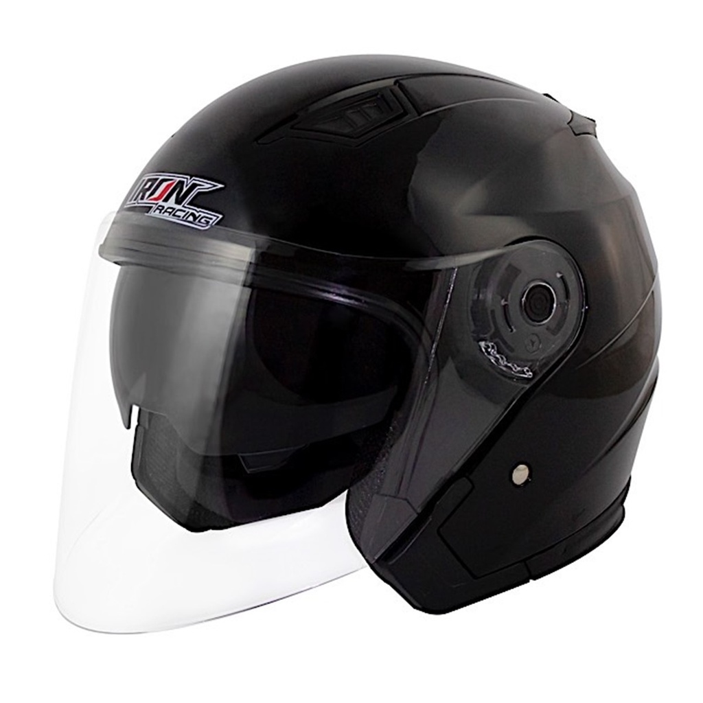 CASCO 3/4 DOT IRON RACING DOBLE MICA MODELO EUPOREO NEGRO BRILLO TALLA M