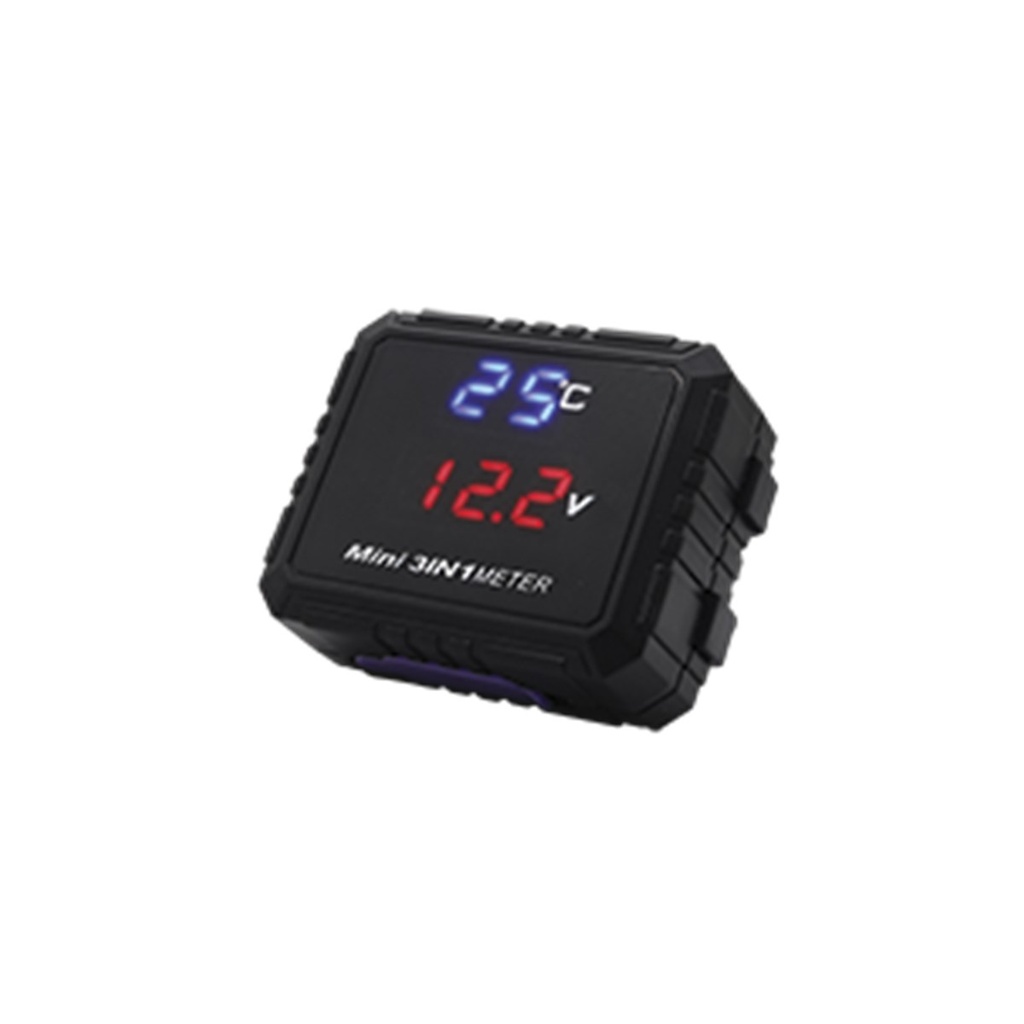 CARGADOR 3 EN 1 CON PUERTO DE USB, MEDIDOR DE VOLTAJE Y MEDIDOR DE TEMPERATURA DIGITAL