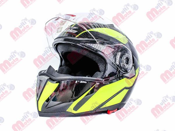 CASCO ABATIBLE IRON RACING DOBLE MICA DOT ARIES NEON AMARILLO/NEGRO TALLA M