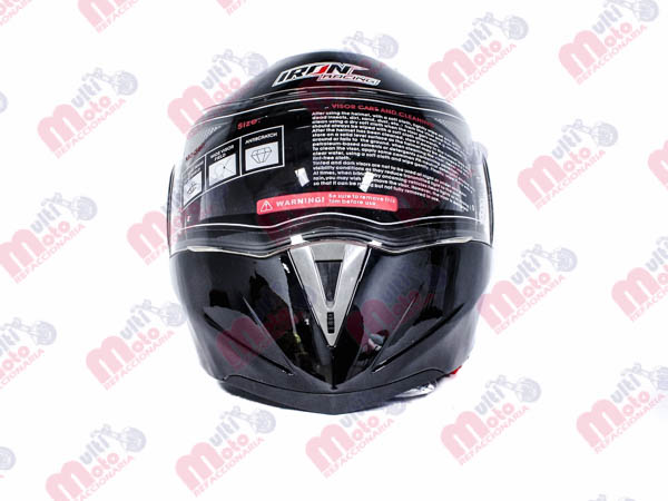 CASCO ABATIBLE IRON RACING DOBLE MICA DOT COLOR LISO NEGRO BRILLO TALLA S
