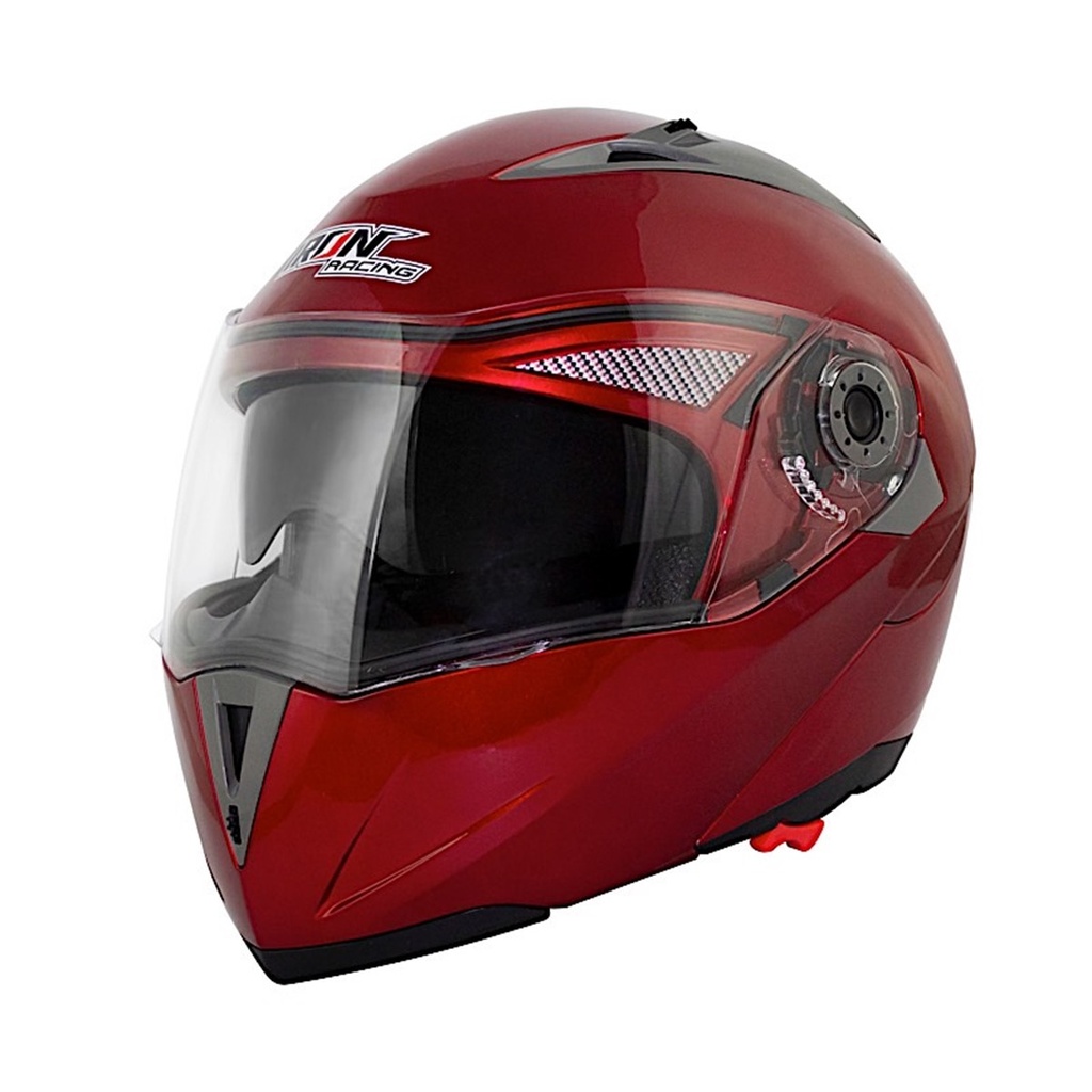 CASCO ABATIBLE IRON RACING DOBLE MICA DOT COLOR LISO ROJO TALLA S
