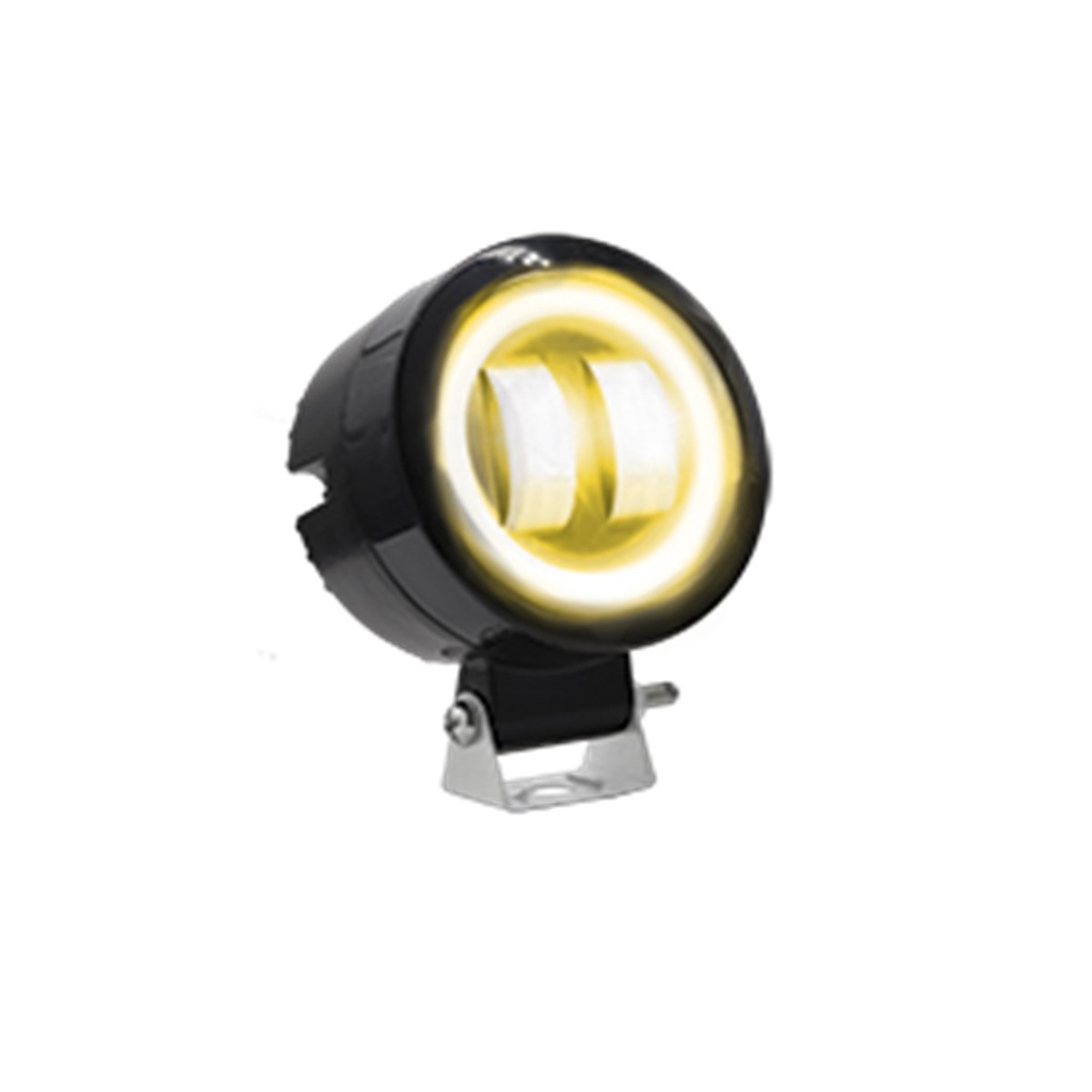 FARO 2 LED REDONDO CON LUPA LUZ BLANCA FIJA Y ESTROBO OPCIONAL (BLANCO-AMARILLO)