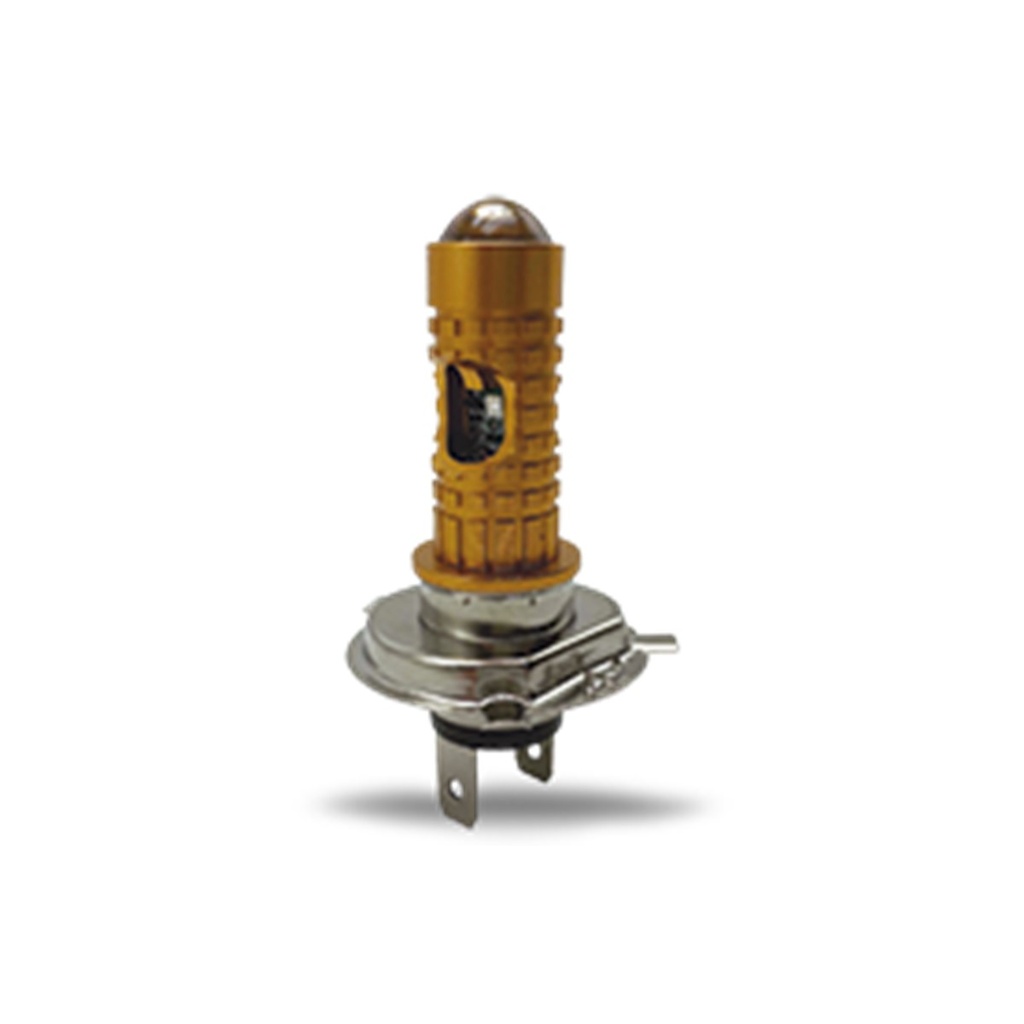 FOCO DE FARO LED H4 CON LUPA 2 COLORES BLANCO AMARILLO CARCASA DORADA
