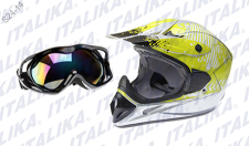 CASCO CROSS CON DOT AMARILLO + 1 GOGGLES ACCESORIOS