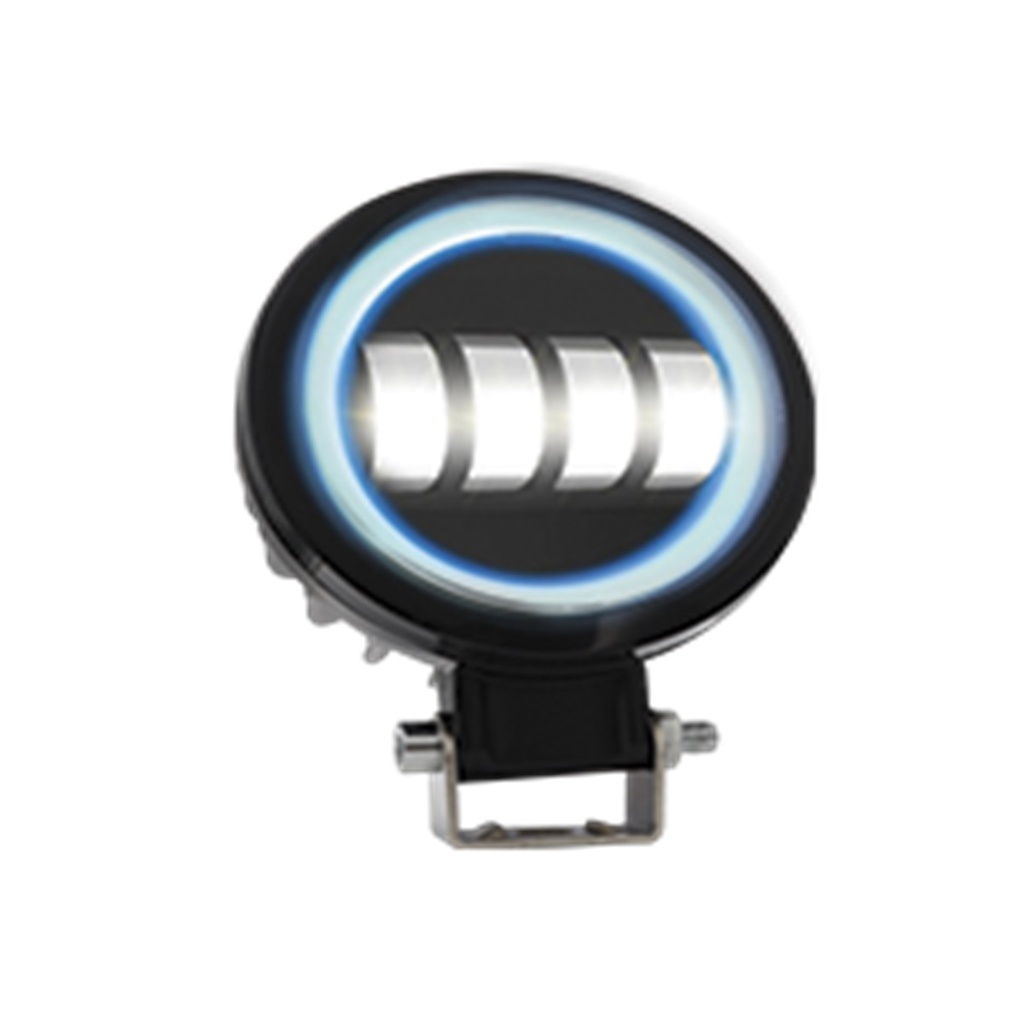 FARO AUXILIAR LED CON LUPA REDONDO CON 4 LED OJO DE ANGEL CON LUZ BLANCA FIJA Y ESTROBO (BLANCO-AZUL)