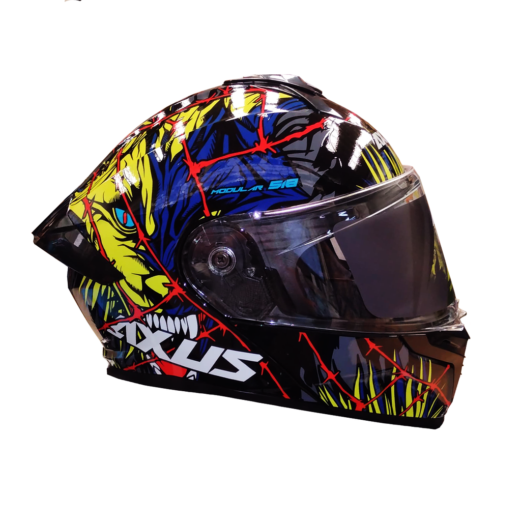 CASCO PARA MOTOCICLISTA  ABATIBLE  CHUPACABRA AZUL/VERDE TALLA XL 61-62