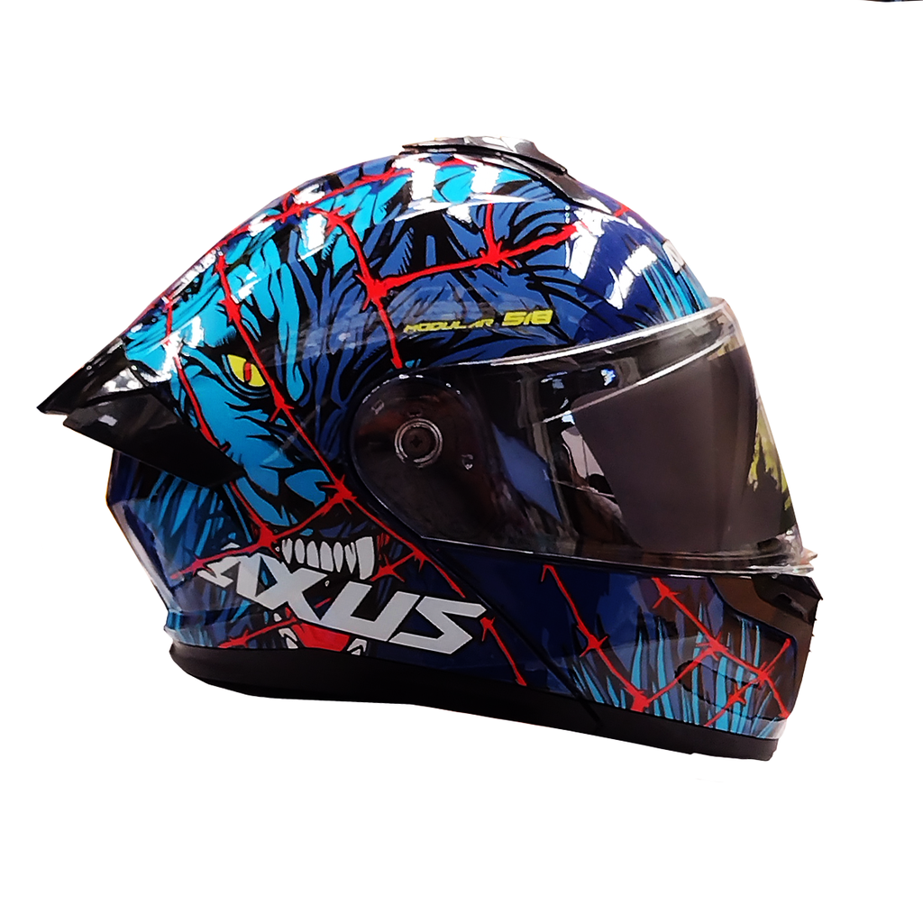CASCO PARA MOTOCICLISTA  ABATIBLE  CHUPACABRA AZUL/ROJO TALLA XL 61-62