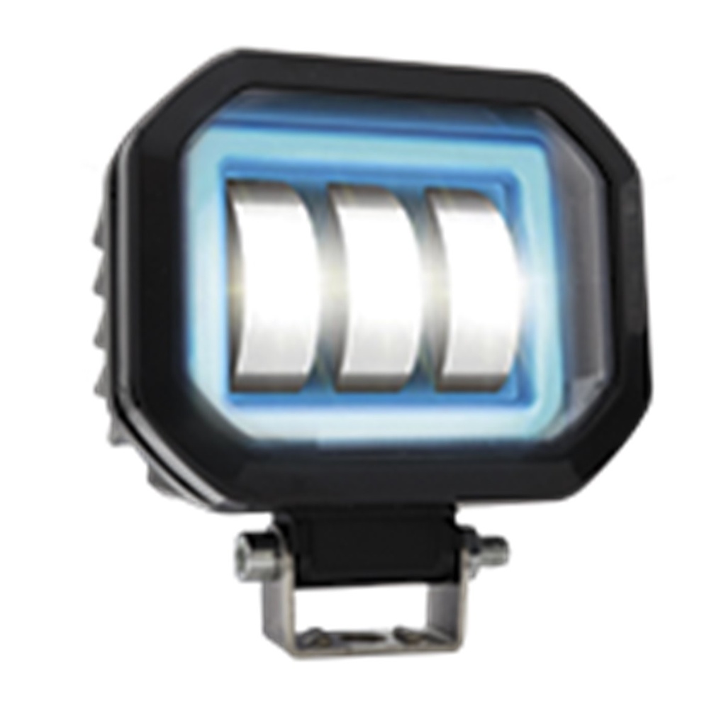 FARO CUADRADO LED CON LUPA LUZ FIJA Y ESTROBO CONTORNO AZUL