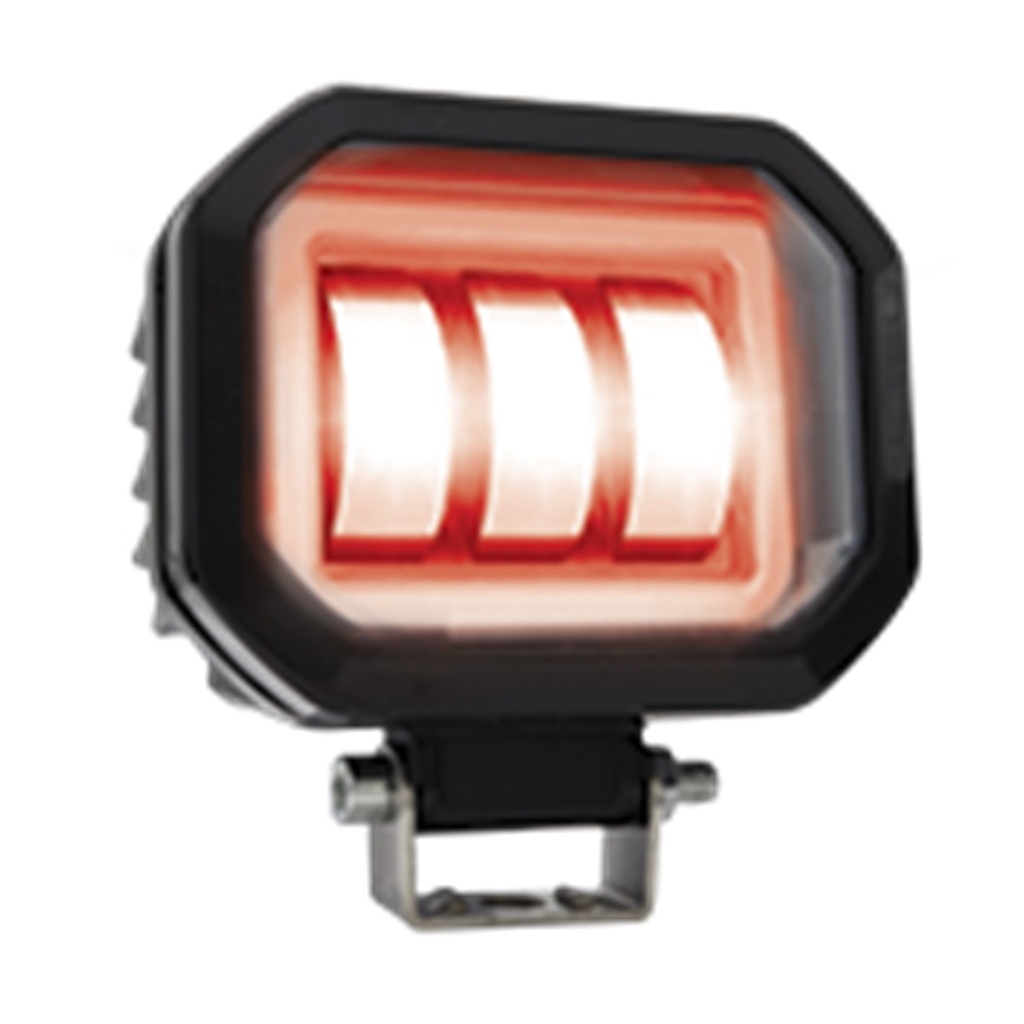FARO CUADRADO LED CON LUPA LUZ FIJA Y ESTROBO CONTORNO ROJO