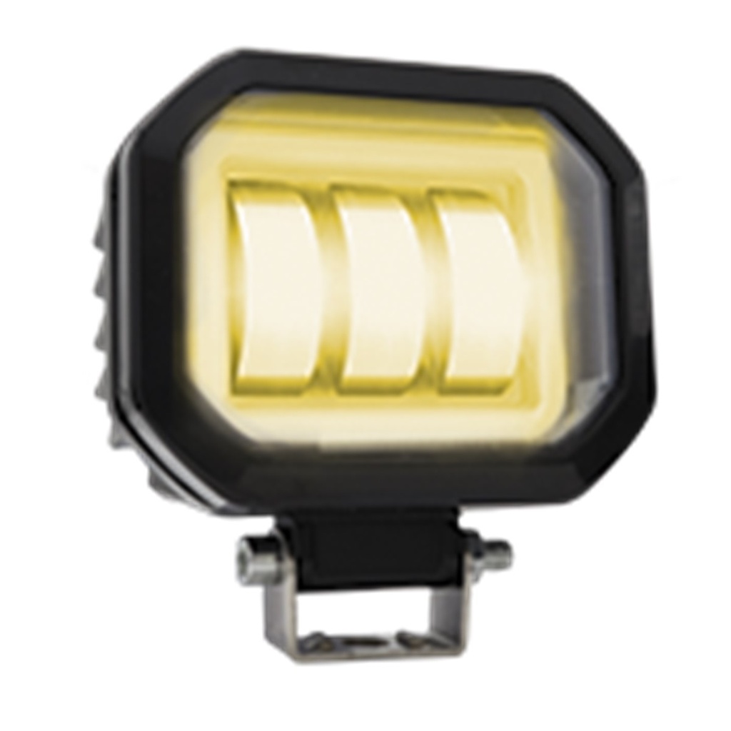 FARO CUADRADO LED CON LUPA LUZ FIJA Y ESTROBO CONTORNO AMARILLO