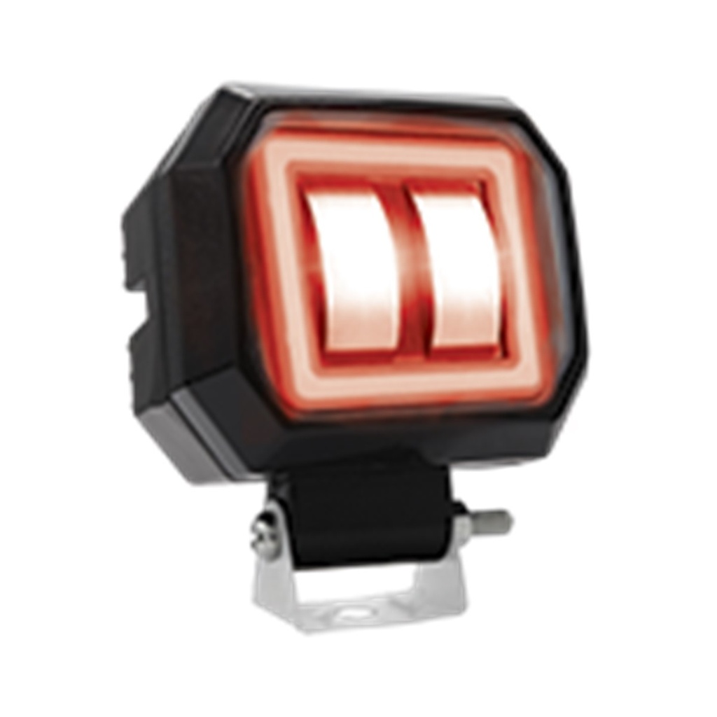 FARO AUXILIAR LED CON LUPA CUADRADO CON 2 LED OJO DE ANGEL ROJO CON LUZ BLANCA FIJA Y ESTROBO