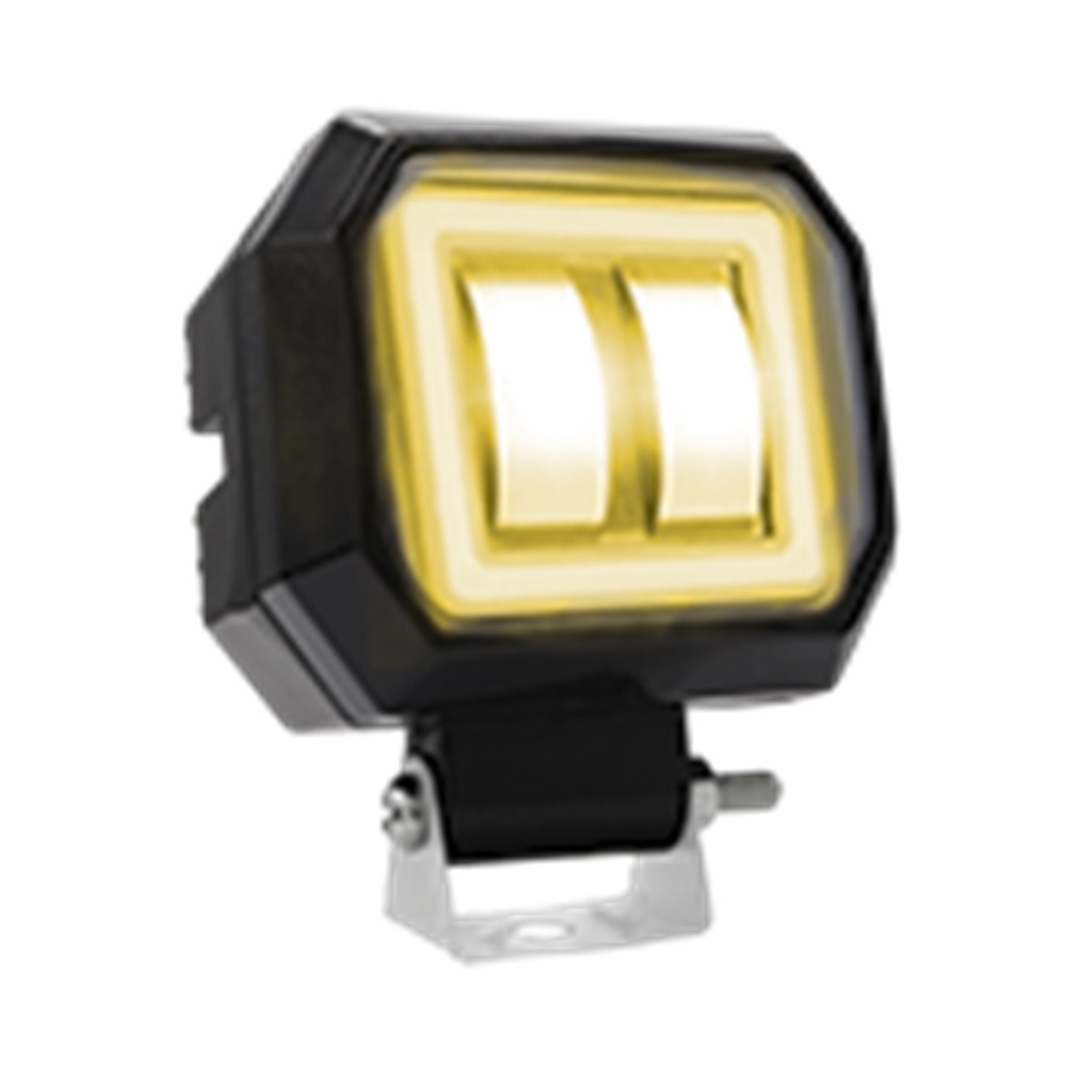 FARO AUXILIAR LED CON LUPA CUADRADO CON 2 LED OJO DE ANGEL AMARILLO CON LUZ BLANCA FIJA Y ESTROBO