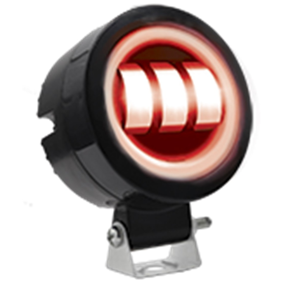 FARO AUXILIAR LED CON LUPA REDONDO CON 3 LED OJO DE ANGEL ROJO CON LUZ BLANCA FIJA Y ESTROBO