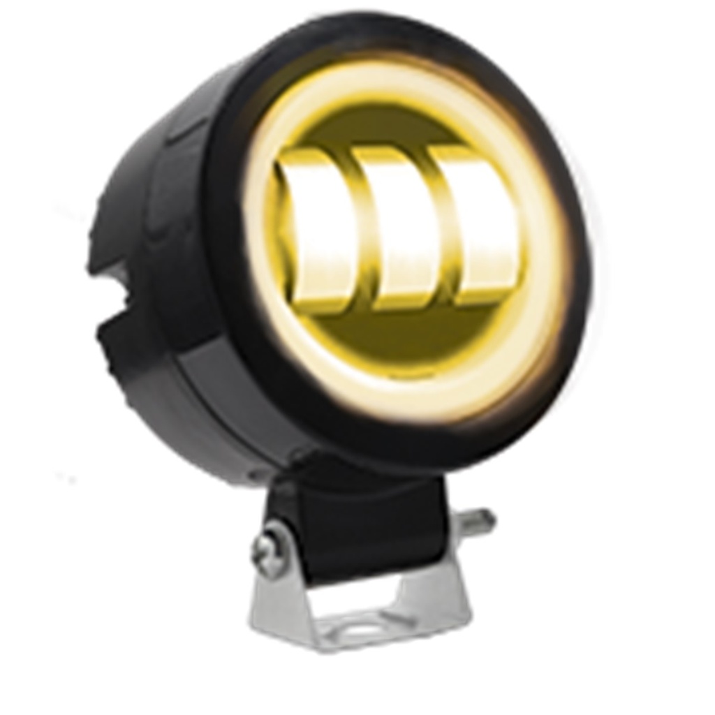 FARO AUXILIAR LED CON LUPA REDONDO CON 3 LED OJO DE ANGEL ROJO CON LUZ BLANCA FIJA Y ESTROBO