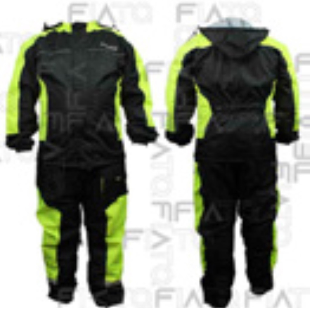 IMPERMEABLE A-JACKETS 2 PIEZAS DE PVC RESORTE  EN EL PANTALON DOBLE SOLAPA GORRA REFLEJANTES EN PECHOO
Y PIERNA Amarillo Negro TALLA XL