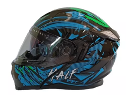 [CAS-ABA-98L]  CASCO ABATIBLE HALF DOBLE VISOR LENTE AZUL TWISTED AZUL/VERDE TALLA G