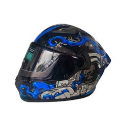 [CAS-CER-119XL] CASCO CERRADO HALF DOBLE VISOR MICA HUMO STRANDED NEGRO/AZUL EG