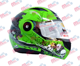 [CAS-7101-1483C] CASCO ABATIBLE DOBLE MICA  IRON RACING DOT LOBO-MAN NEON-VERDE L