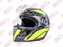 [CAS-7101-1451B] CASCO ABATIBLE IRON RACING DOBLE MICA DOT ARIES NEON AMARILLO/NEGRO TALLA M