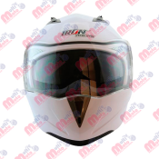 [CAS-7101-1464B] CASCO ABATIBLE IRON RACING DOBLE MICA DOT COLOR LISO BLANCO TALLA M