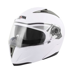 [CAS-7101-1464A] CASCO ABATIBLE IRON RACING DOBLE MICA DOT COLOR LISO BLANCO TALLA S