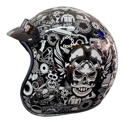 [CAS-3/4-R010-L] CASCO 3/4 RUDO COLLAGE DOT RUDOS BIKER TALLA L NEGRO-BLANCO BRILLANTE